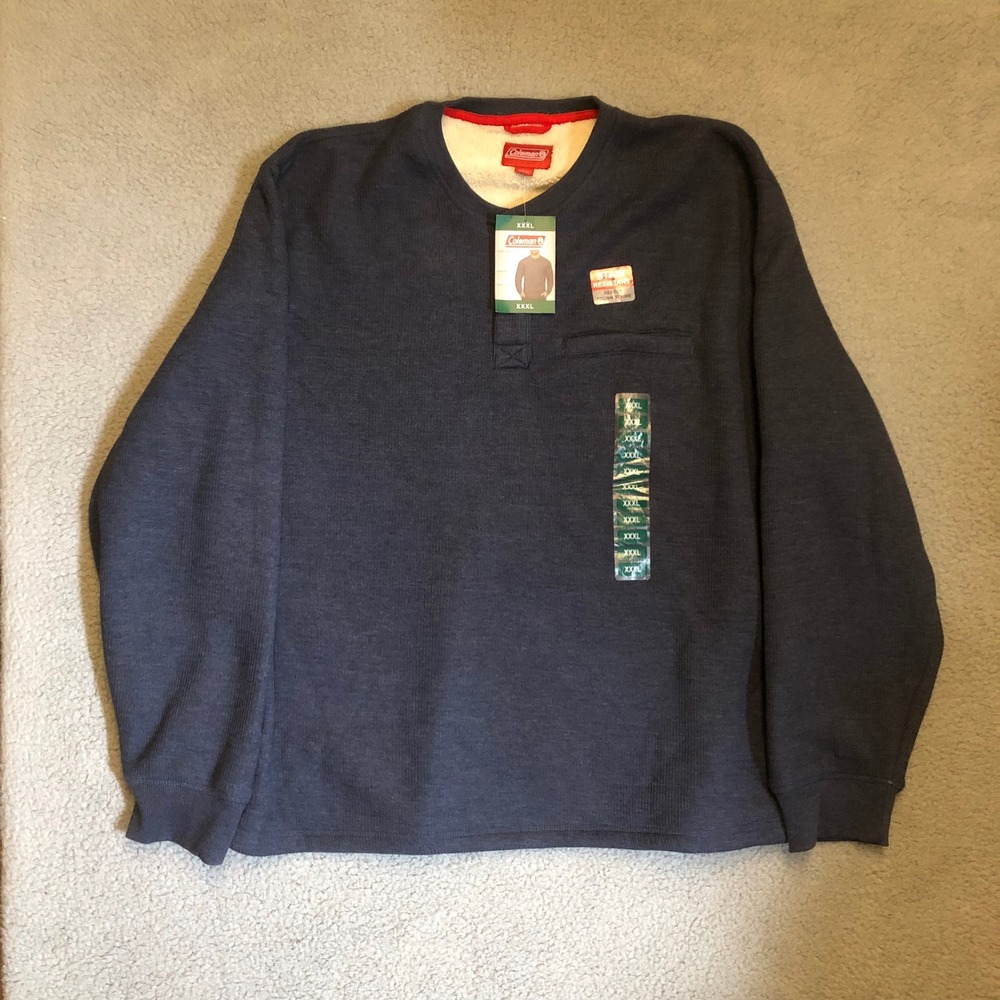 Coleman Henley Shirt Mens XXXL Navy Blue Sherpa Lined Waffle Knit NWT